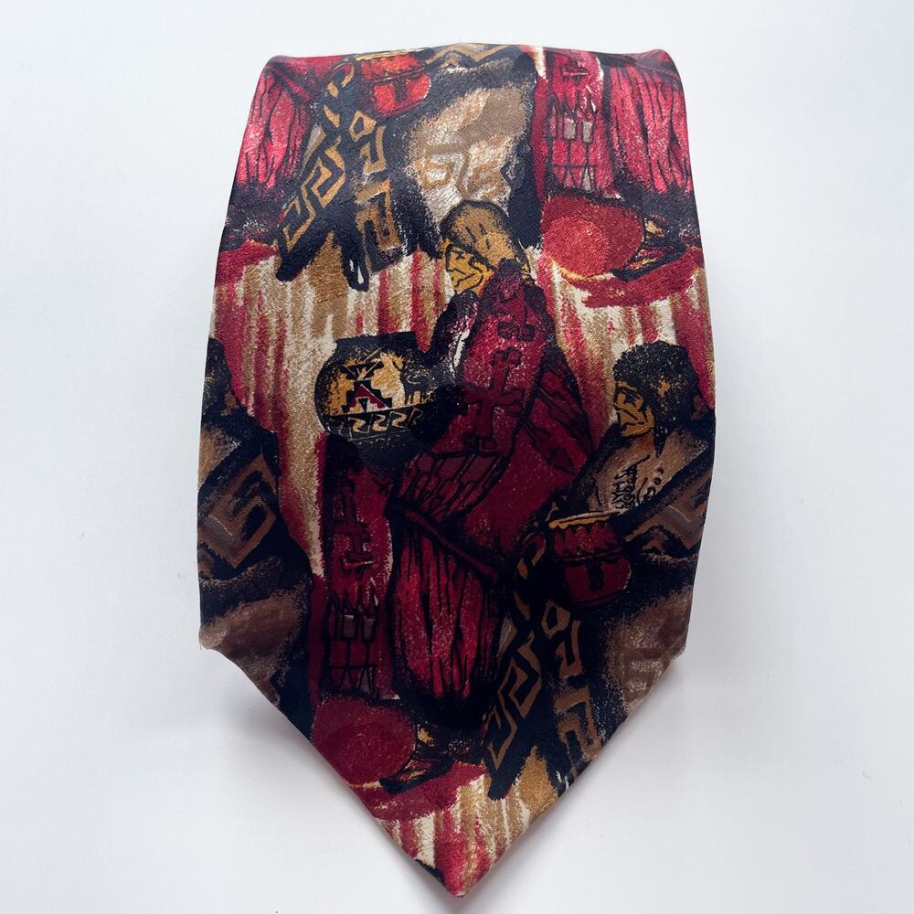 Vintage Red and Yellow Native American Silk Neck Tie Handmade in Italy